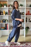 The Sunday Morning Stripe V Slouch Sweatshirt Navy Denim